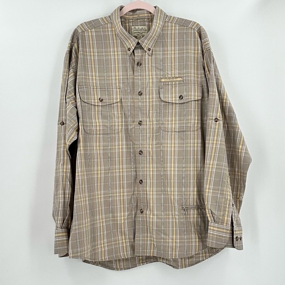 𝅺CABELA’S Men’s Angler Plaid Tan/Yellow Button Down Shirt Size XL Regular - Picture 1 of 15